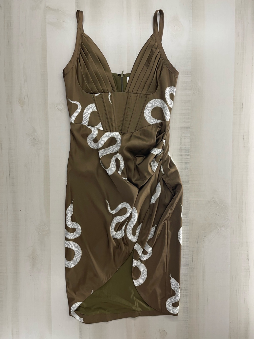 AVERIE corset corina snake printed sexy event dress green silky M - Picture 6 of 7